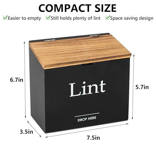 Magnetic Lint Bin for Laundry Room - Compact Size, Wooden Dryer Lint Holder with Lid - Rustic Lint Box, Magnetic Bin - Modern Farmhouse Laundry Room Decor, Black with Torched Lid - color: Black with Torched Lid