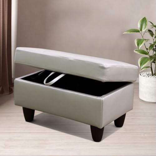 Ottoman Storage Ottoman Bench Faux Leather Footrest Footstool with Hinged Lid for Living Room, Bedroom, Entryway, Silver Green, 28.5"X19"X17.5" - color: Silver Green