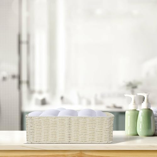 Drawer basket Handwoven Paper Rope Rectangular Shallow Basket Storage-15.35X12.01X4.72 Inches (Off-white) - color: Off-white
