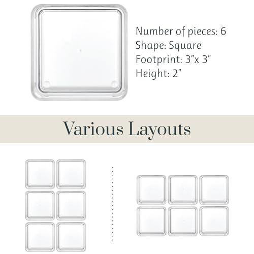STORi SimpleSort 6-Piece Stackable Clear Drawer Organizer Set | 3" x 3" x 2" Square Trays | Small Makeup Vanity Storage Bins and Office Desk Drawer Dividers | Made in USA - size: 3x3x2" (Set of 6)