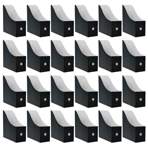 Limitliho 24 Pack Black Cardboard Magazine Holder, Sturdy Book Bins for Classroom Library, 10.6'' ×10.2'' ×3.5'' Inch Vertical File Folder Box - color: Black