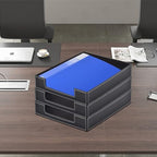 Leather 1-Layer Letter Tray Stackable File Document Tray,A4 Paper Case Rack Desk Office Supplies Organizer Holders,Desktop Organization, Pen Mail Magazine Storage Box(Black) - color: Black