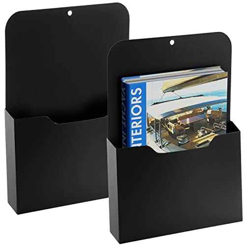 Marbrasse 2 Pack Magnetic File Holder - Paper Holder, Pocket Organizer,Hanging Wall File Organizer Office Supplies Storage, Magazine Mail Organizer Case for Notebooks,Planners,Letter (Black) - color: Black Holder-2L