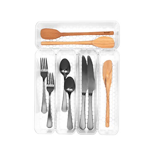Spectrum Diversified Hexa Drawer Organizer Tray Modern Kitchen Cutlery, Utensil, Silverware Holder Caddy, 5 Dividers Cabinet Storage, 10 x 13, Clear Frost - color: Clear Frost, size: 5 Divider