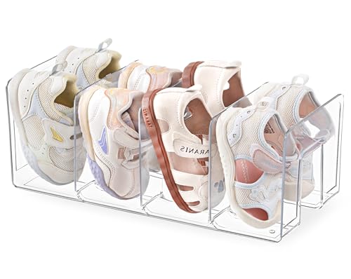HBlife Clear Acrylic Kids Shoe Rack for Closet Organizers and Storage, Small Shoe Rack 4 Sections Toddler Baby Shoe Storage Organizer Stackable Shoe Shelf,Desk File Sorter Book Purse Organizer(1 Pack) - color: Clear, size: 1 Pack