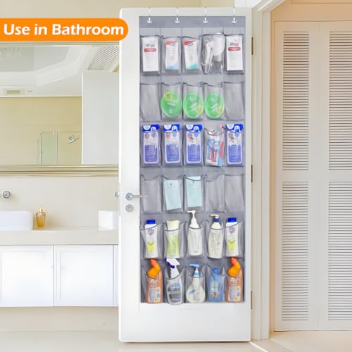 MISSLO 35 Large Pockets Over The Door Shoe Organizer Sturdy Oxford Fabric Hanging Shoe Rack for Door Mesh Closet Shoe Holder Hanger, Grey - color: Grey, size: 24.5x68.5