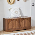 BERRYMERRY 39.4" Fluted Shoe Storage Bench for Entryway,2 Tier Shoe Cabinet Bench with Adjustable Shelf,Bench for Bedroom End of Bed (Walnut, 13.8”D x 39.4”W x 18.5”H) - color: Walnut