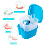 Keedolla 2 Pack Cute Denture Cups Denture Bath Container for Soaking False Teeth, Denture Storage Container Soaking Bath Case with 2 Brush - Blue and White - color: Blue & White