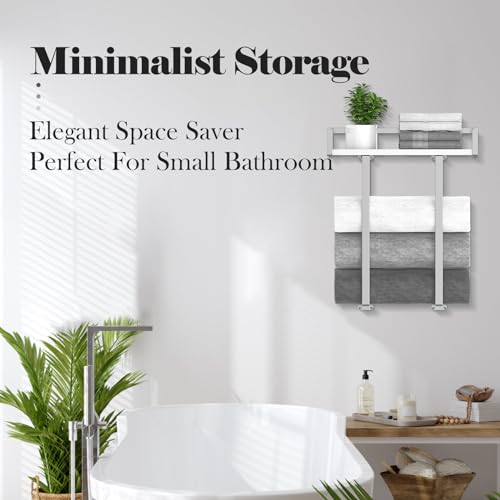Towel Rack Wall Mounted, Xstydes Metal Towel Holder with Wooden Shelf for Folding Large Towels, Towel Storage for Small Bathroom Organizer Decor or RV Camping, Silver - color: Silver, size: Small