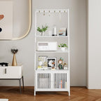 Bookcase with Drawers, 4-Tier Bamboo Bookshelf Ladder Shelf with 6 Hooks, 59.5"H x 24.8"L x 10.6"W, Tall Narrow Freestanding Standing Storage Organizer for Living Room, Office, Bedroom, White - color: 4-tier White