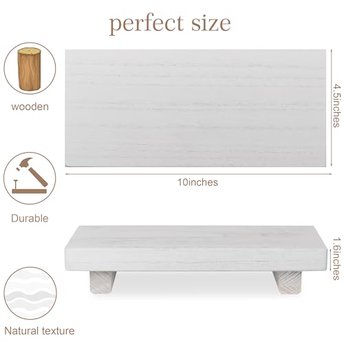 zoocatia Small Wood Tray Pedestal Stand Farmhouse Bathroom Decor Decorative Wooden Riser Kitchen Soap Dish Holder for Vanity, Counter, Sink, 10" x 4.5" - White - color: White, size: 10" x 4.5" x 1.6"