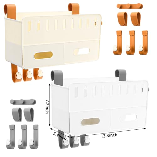 yarlung 2 Pack Bedside Organizer Hanging Caddy, Bunk Bed Shelf Plastic Storage Basket with Hooks for Bed Rail, Tissues, Remote Holder, Dorm, Bathroom, 2 Colors
