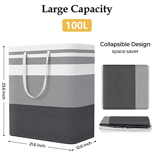 StorageRight Laundry Basket Hamper Large Collapsible Laundry Hamper with Easy Carry Handles，Freestanding Clothes Hampers for Laundry, Bedroom, Dorm, Clothes, Towels, 100L, Gradient Grey - color: Gradient Grey, size: 100L
