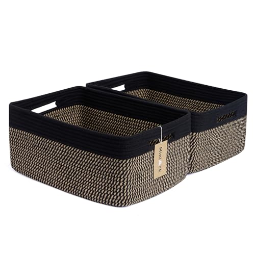 MiniArk Large Storage Baskets for Shelves, Closet Organizers Bins for Clothes Blanket Towels, Baby Nursery, Toy Baskets Box, Woven Rope Baskets, 17 x 13 x 7.5”, 2 Packs Woven Brown - color: Woven Brown, size: 2pcs-L17×W13×H7.5"