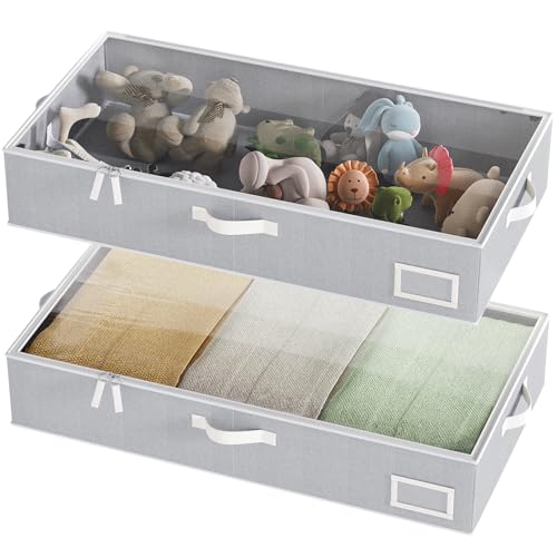 Under Bed Storage, Under Bed Storage Containers Bins for Clothes, Large Linen Underbed Closet Organization Bins, 2 Pack Collapsible Underbed Bin Dorm for Clothes, Sweater, Gray - color: Gray, size: 33"L x 17"W x 6"H