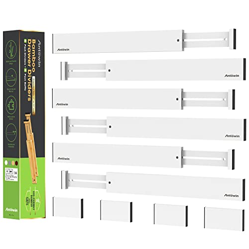 ANTOWIN Expandable Bamboo Drawer Dividers, Drawer Separators,17-22 inches Adjustable Spring-loaded Organizer for Large Utensil, Clothes, Tools Drawers, 6Pack (White) - color: Brown