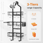 Vatex Shower Caddy Hanging Organizer, 3 Tier Adjustable Bathroom Shelves, Rustproof Over The Showerhead/Door Hanging Shelf for Inside Shower - No Drilling Shower Rack Bath Storage With Soap Holder