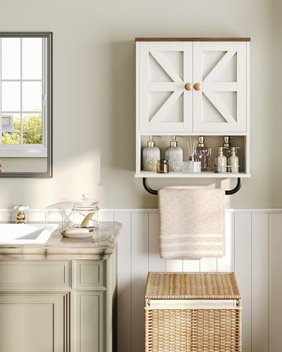 CHOEZON Bathroom Wall Cabinet, Medicine Cabinet with Open Partition and Towel Bar, Rustic Storage Cabinet with Open and Hidden Storage Space, for Bathroom, Living Room, Kitchen, White and Walnut - color: White and Walnut, size: 7.1"D x 18.9"W x 24.8"H