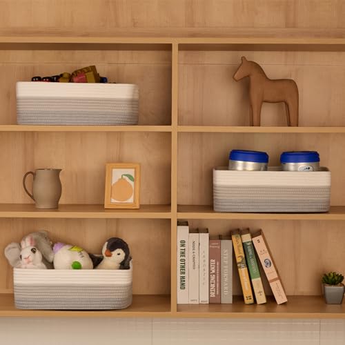 MiniArk Large Shallow Organizing Baskets 15x11x5.1 Inches - Rope Woven Storage Bins for Bathroom, Shelves, Cube Closet, Gradient Grey 2 Packs - color: Gradient Grey, size: 2pcs-L15×W11×H5.1"