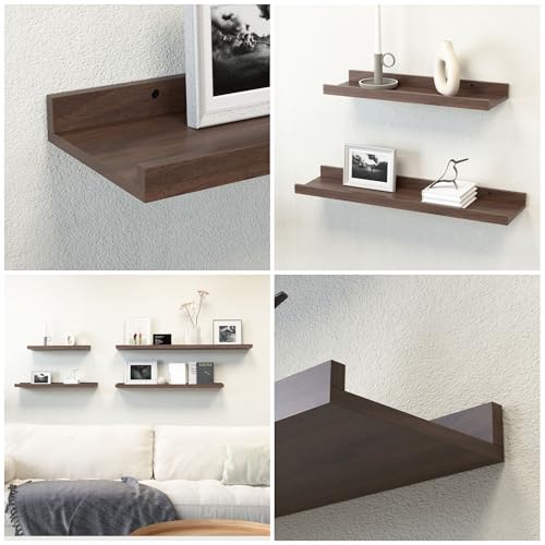 Boswillon Floating Shelves Set of 2, Farmhouse Wall Shelves with Lip, Display Picture Ledge Shelf for Bedroom, Living Room, Bathroom, Kitchen - Walnut - color: Walnut, size: 15.7 In