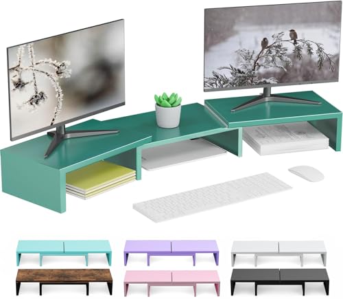 Dual Monitor Stand for Desk, Metal Computer Stand, Desk Shelf Riser,Desktop Organizer for Home and Office Use (Green) - color: Green