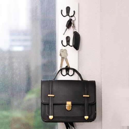 Yohsnor Vertical Wall-Mounted Key Holder – Stylish Entryway Hook Rack, Perfect for Narrow Spaces – Ideal Storage Solution for Keys, Scarves, Wallets, Belts, and Dog Leashes – Rustic Wood Key Hanger - color: White