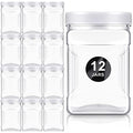 Gerrii 12 Pcs 27 Oz Plastic Storage Jars with Lids, Clear Wide Mouth Square Plastic mason Containers, Paint Storage Containers with Easy Grip Handles, Reusable Wide Mouth Canisters