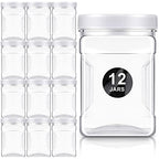 Gerrii 12 Pcs 27 Oz Plastic Storage Jars with Lids, Clear Wide Mouth Square Plastic mason Containers, Paint Storage Containers with Easy Grip Handles, Reusable Wide Mouth Canisters
