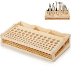 Acshio Leather Craft Tool Holder, 98 Holes Wooden Desktop Leather Working Tools Organizer with 3 Slots, Professional Large Making Punch Tools Rack Stand Storage Box for Brushes, Craft Tools