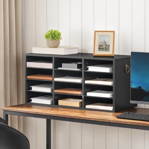 HOOBRO Countertop Mail Sorter, Wooden Literature Organizer, Student Mailbox for Classroom, Desktop Organizer for Office Home School, 12 Compartments Black BK43WF01 - color: Black