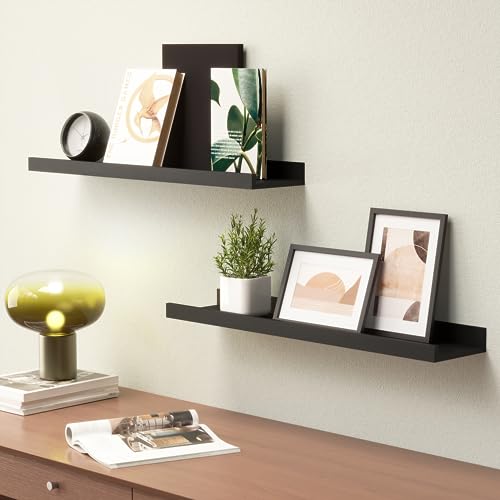 Boswillon Long Floating Shelves, 2 Set Modern Black Wall Shelf for Bedroom, Nursery Book Shelf with Lip, Picture Ledge Shelf for Living Room Bathroom Kitchen - Black,23.6 In - color: Black, size: 23.6 In