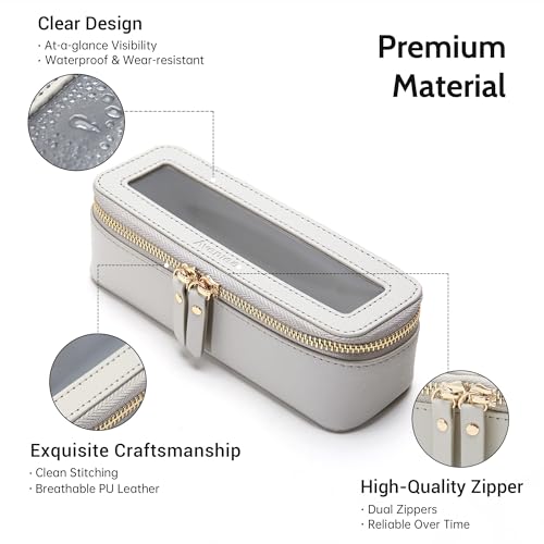 Aveniee Clear Makeup Brush Bag, Slim Brush Holder Cosmetic Case, Small Travel Toiletry Bag for Women, Thin Make up Bags with Zippers, Cute Travel Essentials Srorage Bag.Grey - color: Grey, style: Slim Elegance