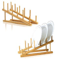 2 PCS Wooden Dish Rack Bamboo Drying Rack Stand Pot Lid Holder Kitchen Cabinet Organizer for Dish Plate Bowl Cup Pot Lid Cutting Board - size: 2PCS