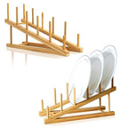 2 PCS Wooden Dish Rack Bamboo Drying Rack Stand Pot Lid Holder Kitchen Cabinet Organizer for Dish Plate Bowl Cup Pot Lid Cutting Board - size: 2PCS