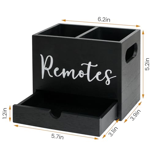 Remote Control Holder, Wooden TV Controller Holder, Desk Organizer with 2 Compartment and Drawers for TV & Office Supplies, Ideal for Tabletop (Black) - color: Black