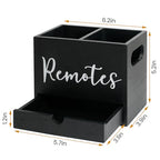 Remote Control Holder, Wooden TV Controller Holder, Desk Organizer with 2 Compartment and Drawers for TV & Office Supplies, Ideal for Tabletop (Black) - color: Black