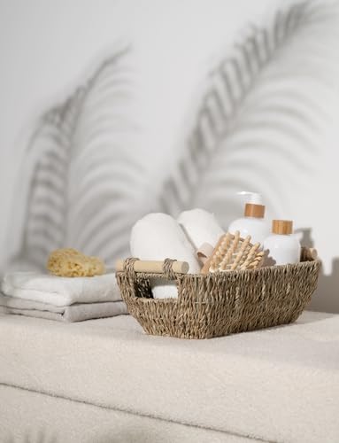 StorageWorks Small Baskets for Shelf, Seagrass Woven Basket with Wooden Handles for Gifts, 2-Pack - color: Natural(Seagrass), size: Small