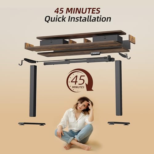 TIQLAB Standing Desk with Two Drawers, Stand Up Standing Desk Adjustable Height, Electric Sit Stand Table with Storage Shelf and Splice Board, 63 * 24 inch, Rustic Brown - color: Rustic Brown, size: 63*24 inch without keyboard tray