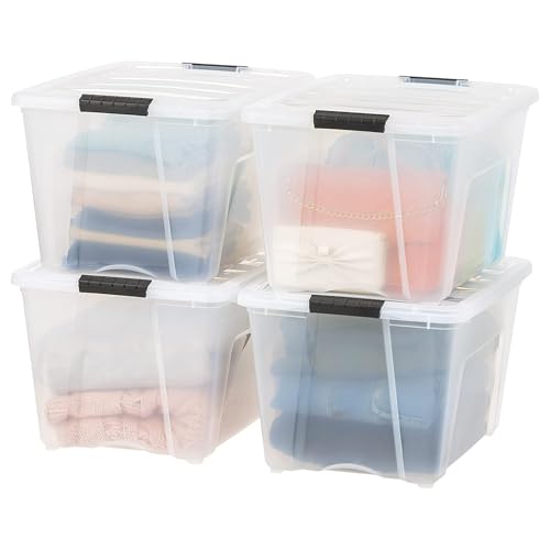 IRIS USA 54 Qt Stackable Plastic Storage Bins with Lids, 8 Pack - BPA-Free, Made in USA - See-Through Organizing Solution, Latches, Durable Nestable Containers, Secure Pull Handle - Clear - color: Clear, size: 54 Qt, style: 8 Pack