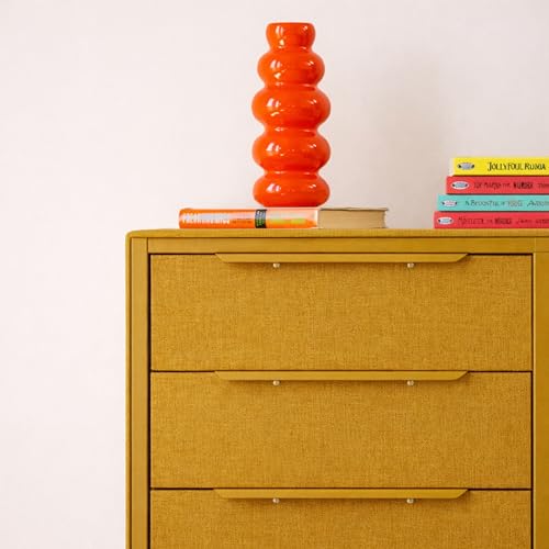tinge Naima Premium Fabric Dresser - Strong Metal Frame, 5 Spacious Sag-Proof Drawers with Sleek Metal Handles - Premium & Durable Storage Solution for Your Home (Yellow) - color: Yellow, size: 14"D x 23.5"W x 41.8"H (5 Drawers)