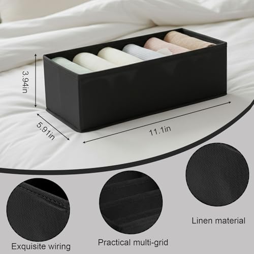 6 Grid Foldable Clothes Organizer Box,Wardrobe Storage Bin with PP Board Support,for Underwear, Socks, and T-Shirts,Black - color: Black, size: 6 Grid