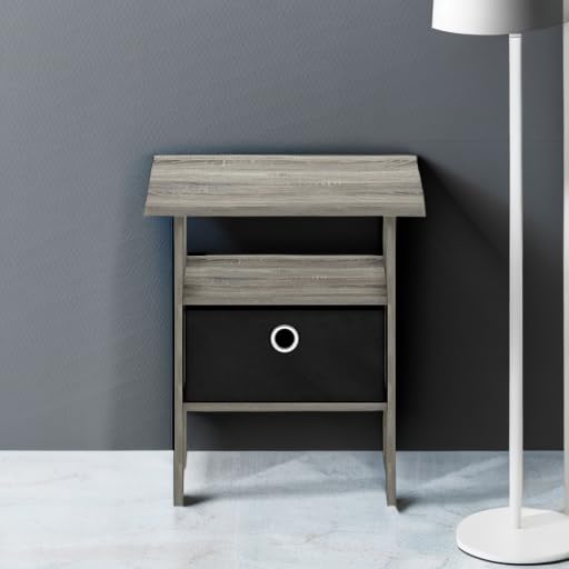 Furinno ANDREY Side Table, End Table, Night Stand with Open Shelves and Storage Bin, Bedside Table, for Living Room, Bedroom, French Oak - color: French Oak, size: 1-Pack, Center Bin
