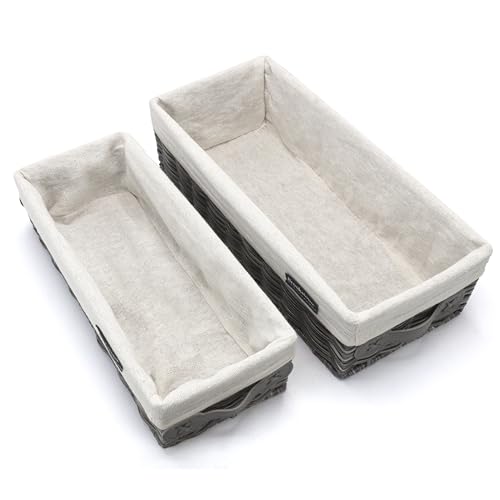 Brookstone Wicker Shelf Storage Basket Decorative Shelf Bin, bathroom organizers and storage, Boho Living Room Decor, Spring Storage 2026-2 Piece Set - color: Grey Two Pack with Handles