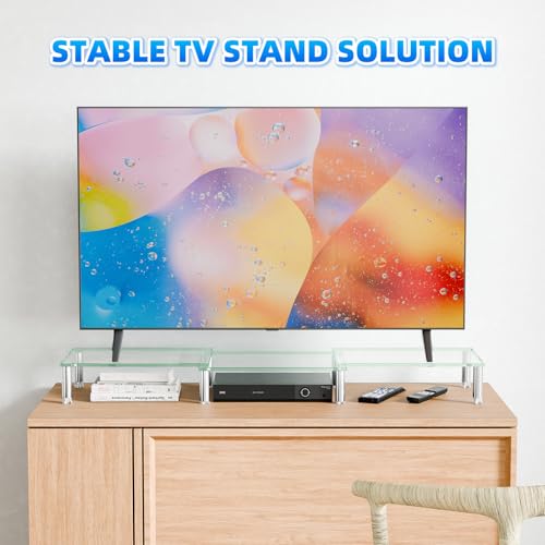 Simple Trending Dual Monitor Stand Riser, Computer Office Desktop Organizer for 2 Monitors with Tempered Glass, Adjustable Length and Angle Stand for Laptop,Printer,TV - size: 41.5 x 9.5 x 5 inches
