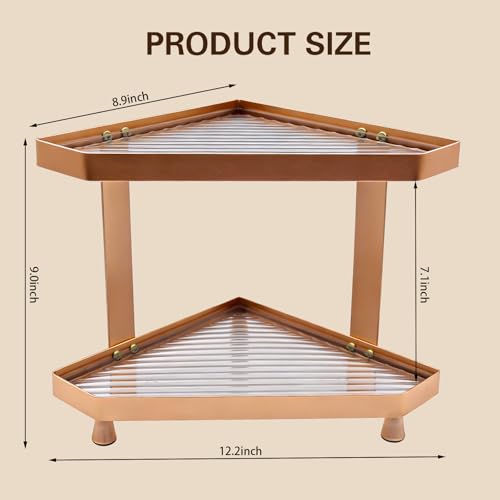YUPER Corner Bathroom Counter Organizer, 2 Tier Countertop Corner Shelf for Perfume, Makeup Organizer, Skincare Organizers, Vanity Storage Tray for Bedroom, Bathroom Sink Shelf