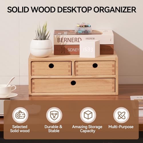 Kirigen Natural Wooden Desktop Organizer - Office Supplies Filing Tidy Storage Shelf - Storage Cabinet/Jewelry Organizer with 3 Drawers (NA, 2-Layer &3 Drawers) - color: Natural, size: 2-layer &3 drawers