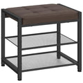 HOOBRO Small Shoe Bench, 3-Tier Shoe Rack, Shoe Storage Bench with PU Seat Cushion, Entryway Shoe Rack Bench with Metal Mesh Shelves, Freestanding Shoe Organizer for Hallway, Brown CB33HX01 - color: Brown + Black