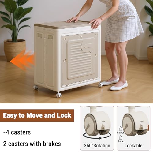 Garvee Rolling Laundry Hamper with Lid, 150L Large Capacity Clothes Hampers Plastic Collapsible Laundry Baskets with Wheels Collapsible Sturdy Storage Organizer Boxes Bins Baskets Chest - size: 150L