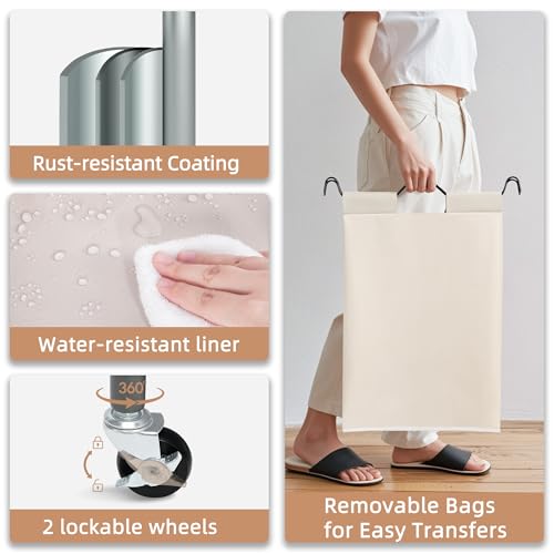 STORAGE MANIAC 5 Section Laundry Sorter, 5 Bins Rolling Separator Laundry Basket, Dirty Clothes Hamper Divider with Heavy Duty Rolling Lockable Wheels, Large Clothes Organizer Cart, Beige - color: Beige, size: 5 Section