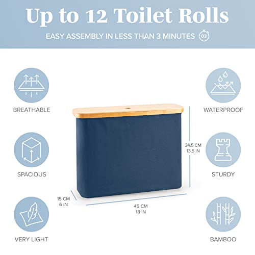 LONBET Toilet Paper Storage for 12 Rolls, Stackable & Foldable - The Ultimate Bathroom Organizer - Waterproof Basket with Bamboo Lid - Elegant Toilet Paper Storage Holder, Blue - color: Blue, size: 12 rolls